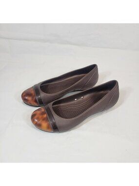 Crocs Ballet Flats Women Size 6 Tortoise Shell Cap Toe Brown Croslite Slip On